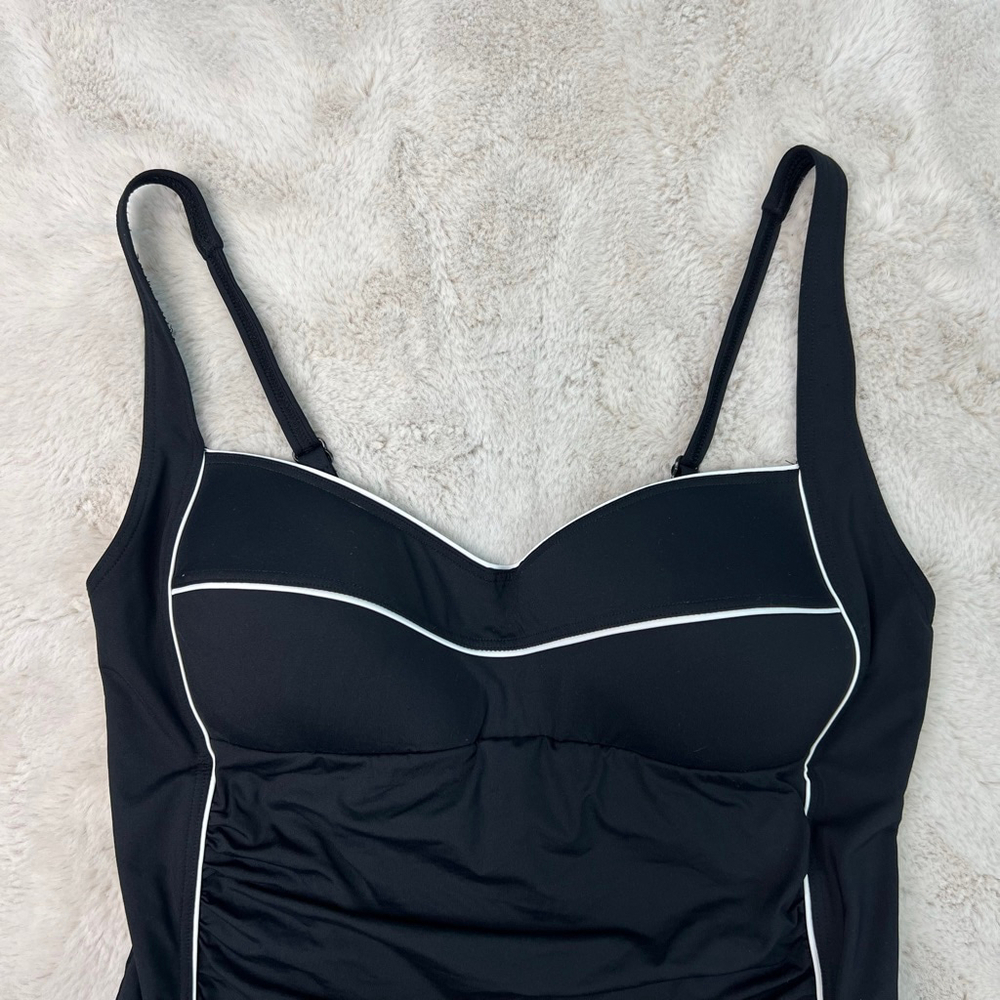NIPTUCK Swimsuit One Piece Size US 12 Black Slimming Skirt Peplum Built in Bra - Picture 3 of 15